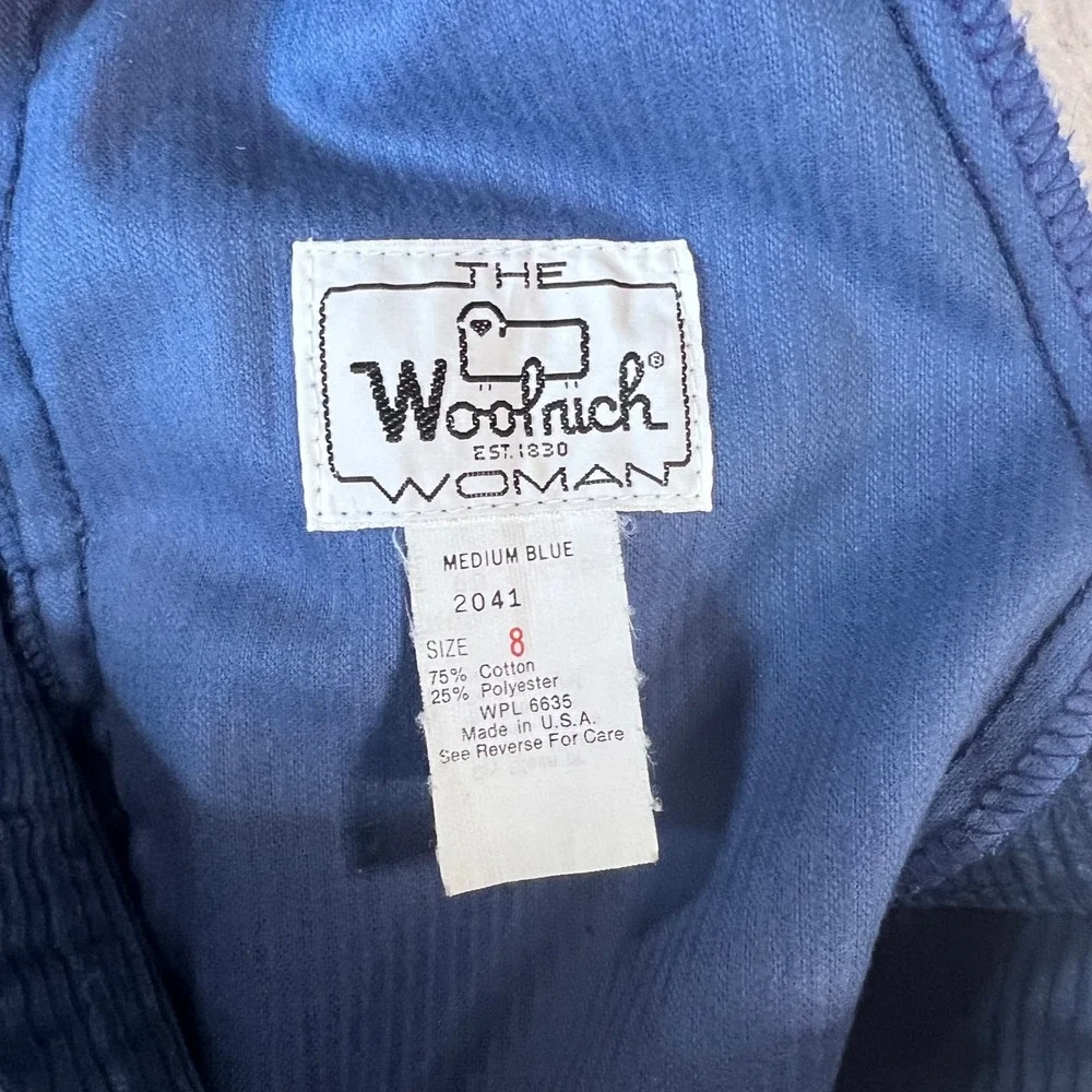 Woolrich Vintage Blue Corduroy Button Front Midi Skirt Pockets Made in USA Size8
